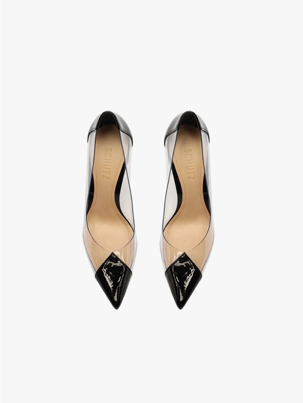 SCHUTZ Black and Clear Pointed Toe Cendi Pumps NWT Size 7